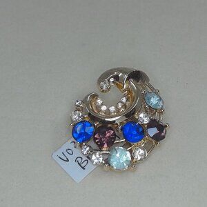 Vintage Multi-Color Rhinestone Swirl Brooch